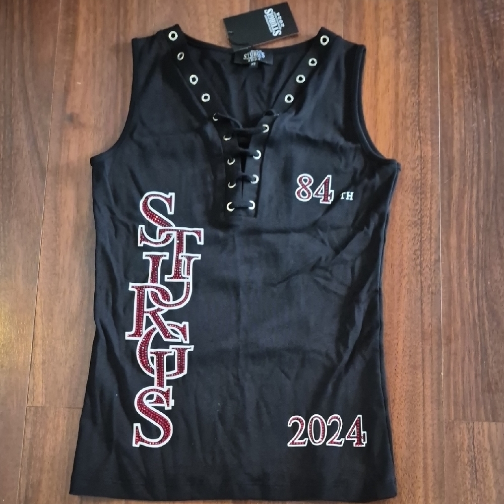 Black Lace-Up Graphic Women's Tank Top